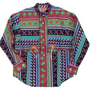 Handmade Southwestern Aztec print western‎ pearl snap shirt